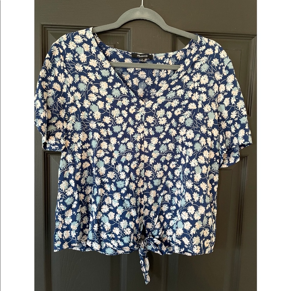 Madewell Novel Tie Front Top in Blue French Floral